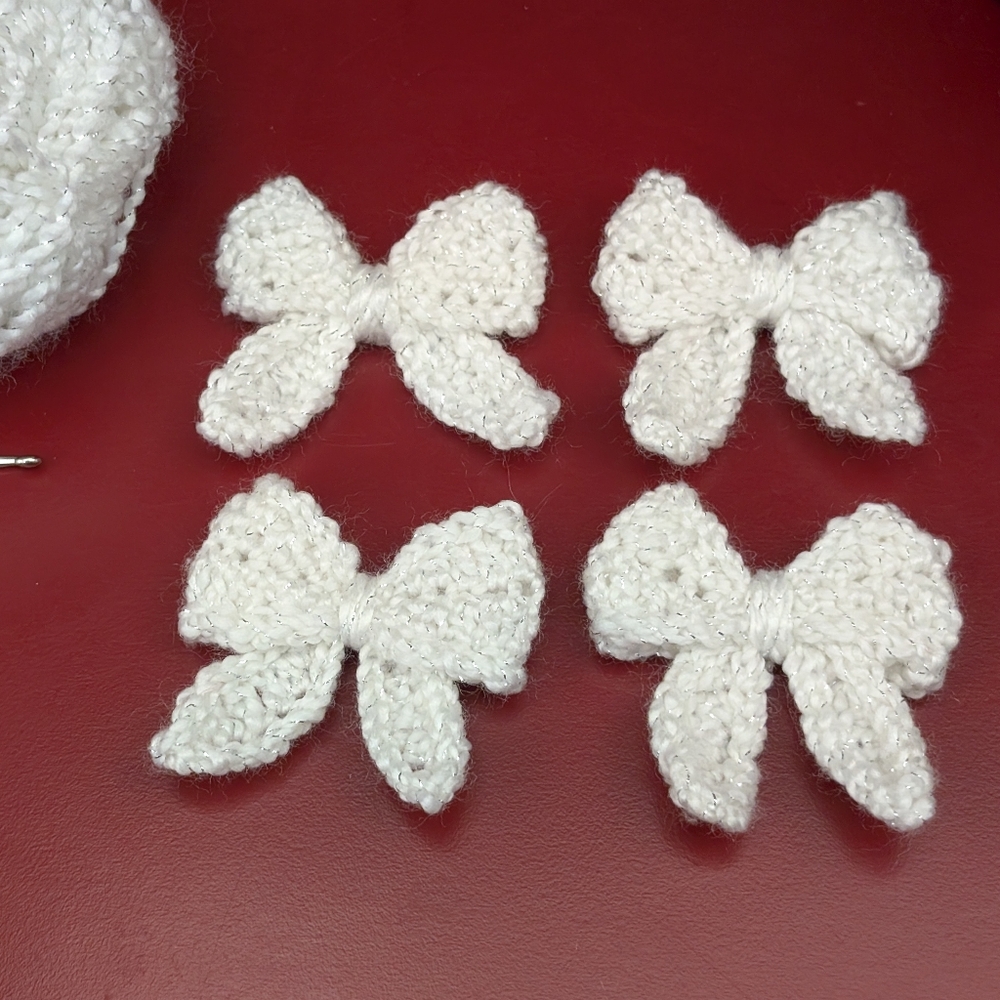 Handmade White Crochet Bow Set Of 4